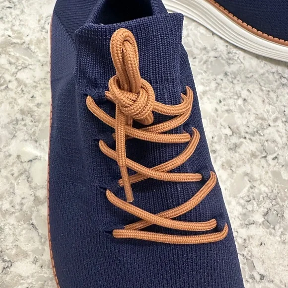 NEW MEN'S DARK BLUE NAVY PULL ON WHITE SOLE SOLED SHOES SIZE 15 EU 39 - Picture 4 of 9